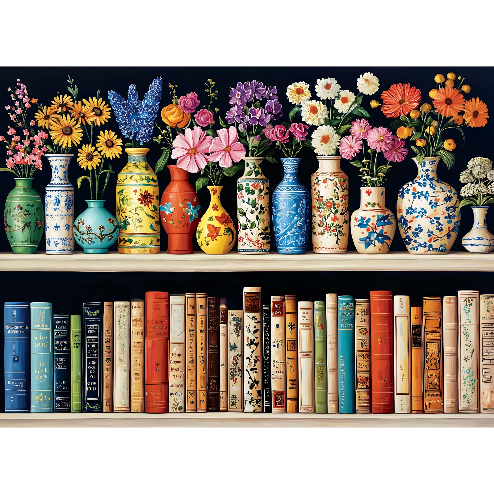 XAPAEG flowers on bookshelf puzzle—vivid colors for cozy family time