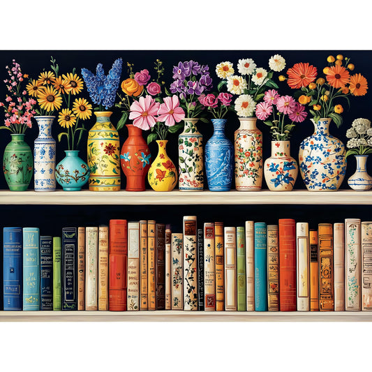 XAPAEG flowers on bookshelf puzzle—vivid colors for cozy family time