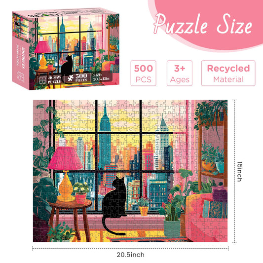 XAPAEG window view city sunset inspiring puzzle time