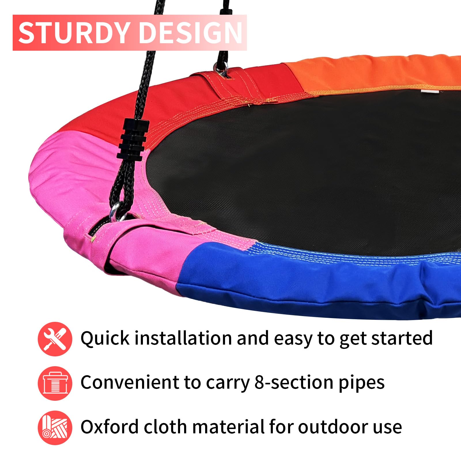 Xapigo adjustable straps enable quick, secure hanging from trees or beams.
