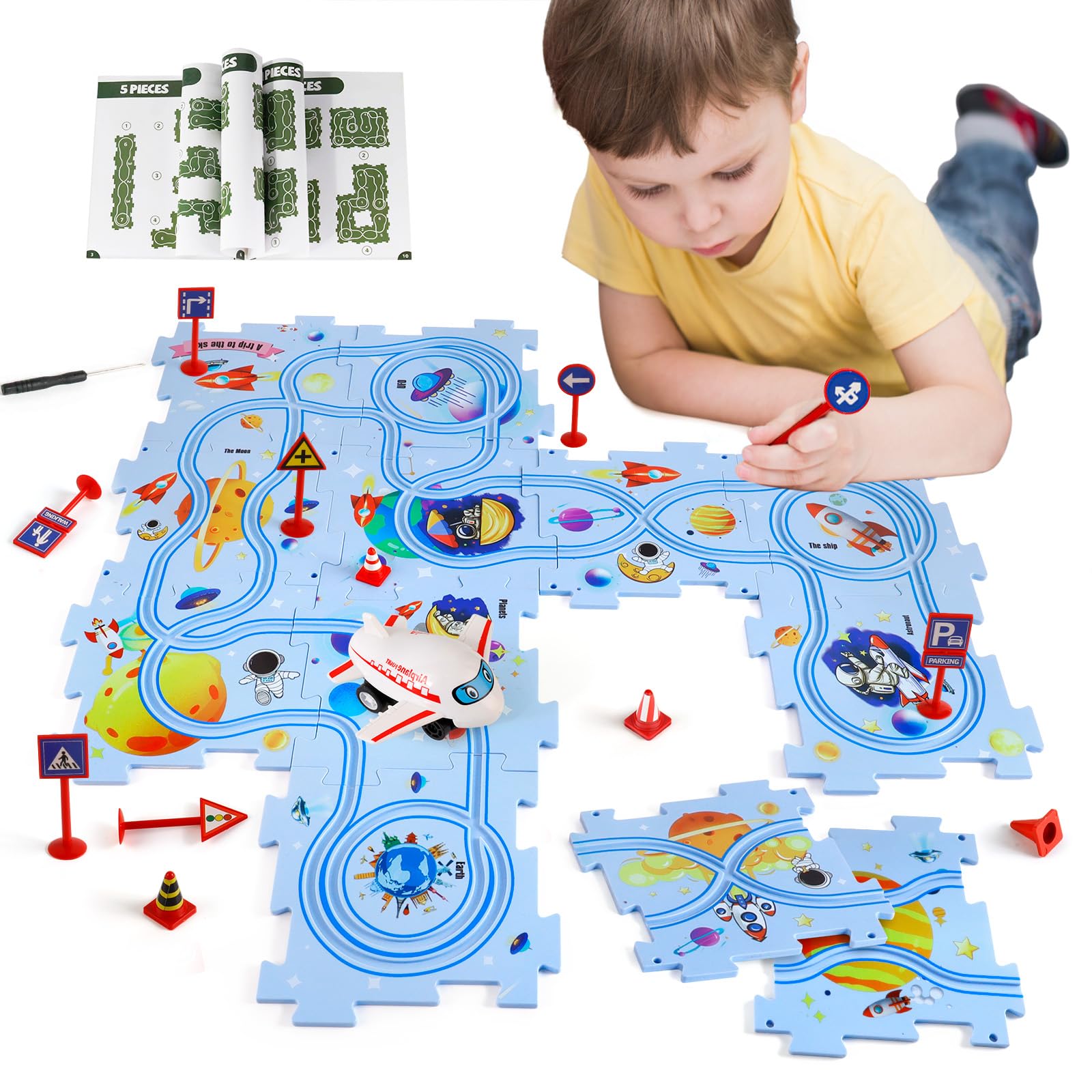 XAZASTOV airplane-shaped vehicle with puzzle pieces promotes imaginative play and learning