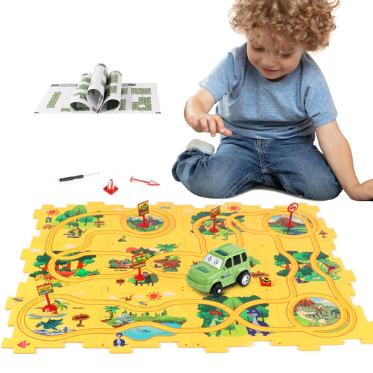 XAZASTOV puzzle track car set front view for creative play and problem solving
