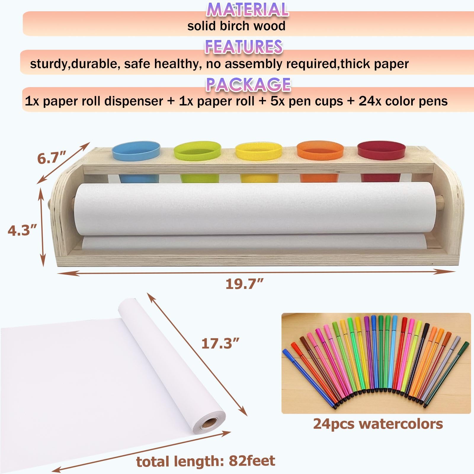 XDONEF art paper dispenser shown with pencils and watercolor pens ready.