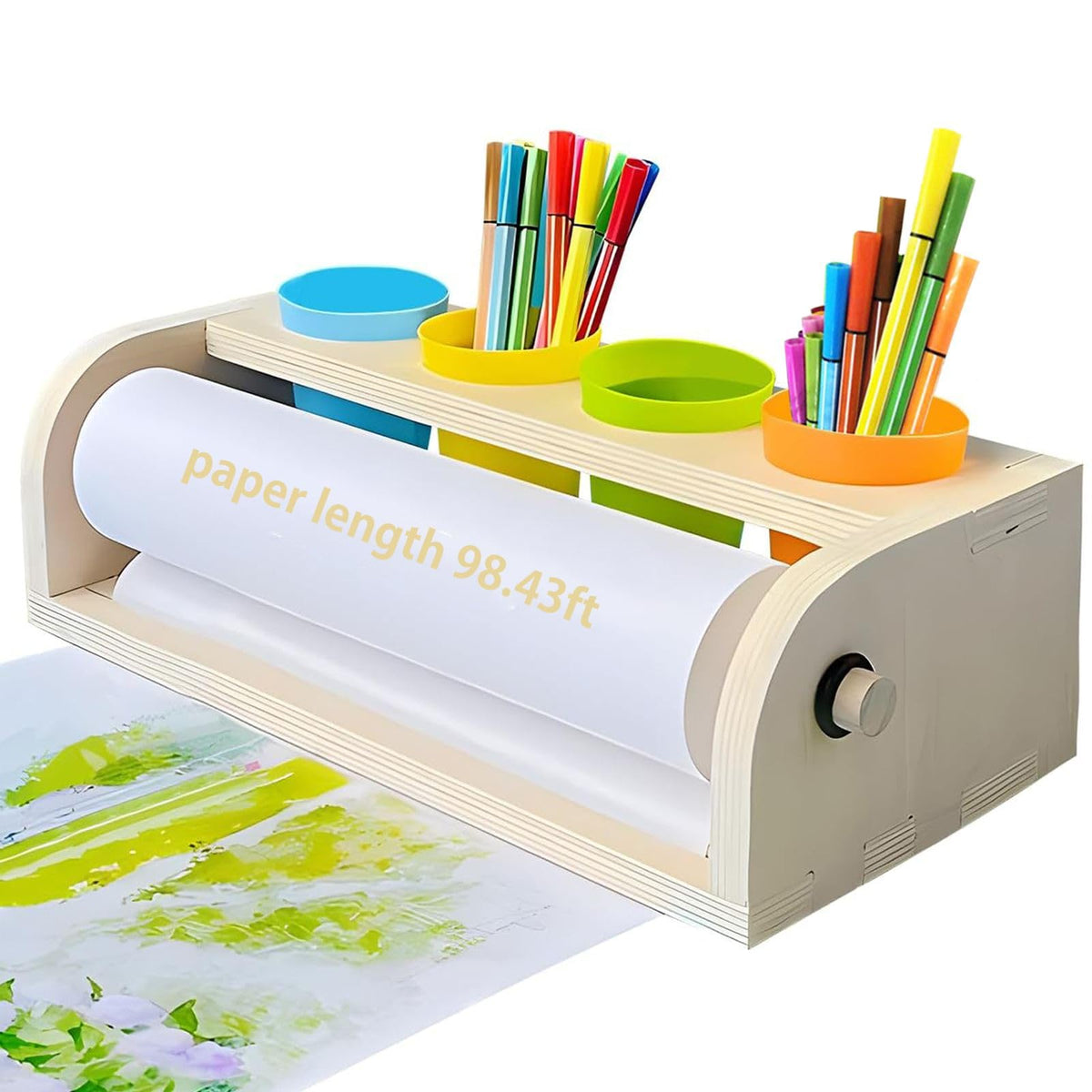 XDONEF wooden tabletop paper roll dispenser keeps kids' art within reach on a bright desk.