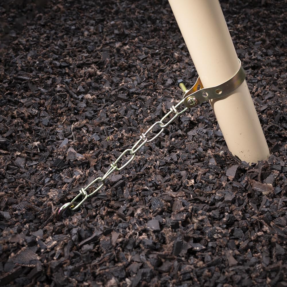 XDP Recreation auger anchors installed in ground for strong hold on swing sets