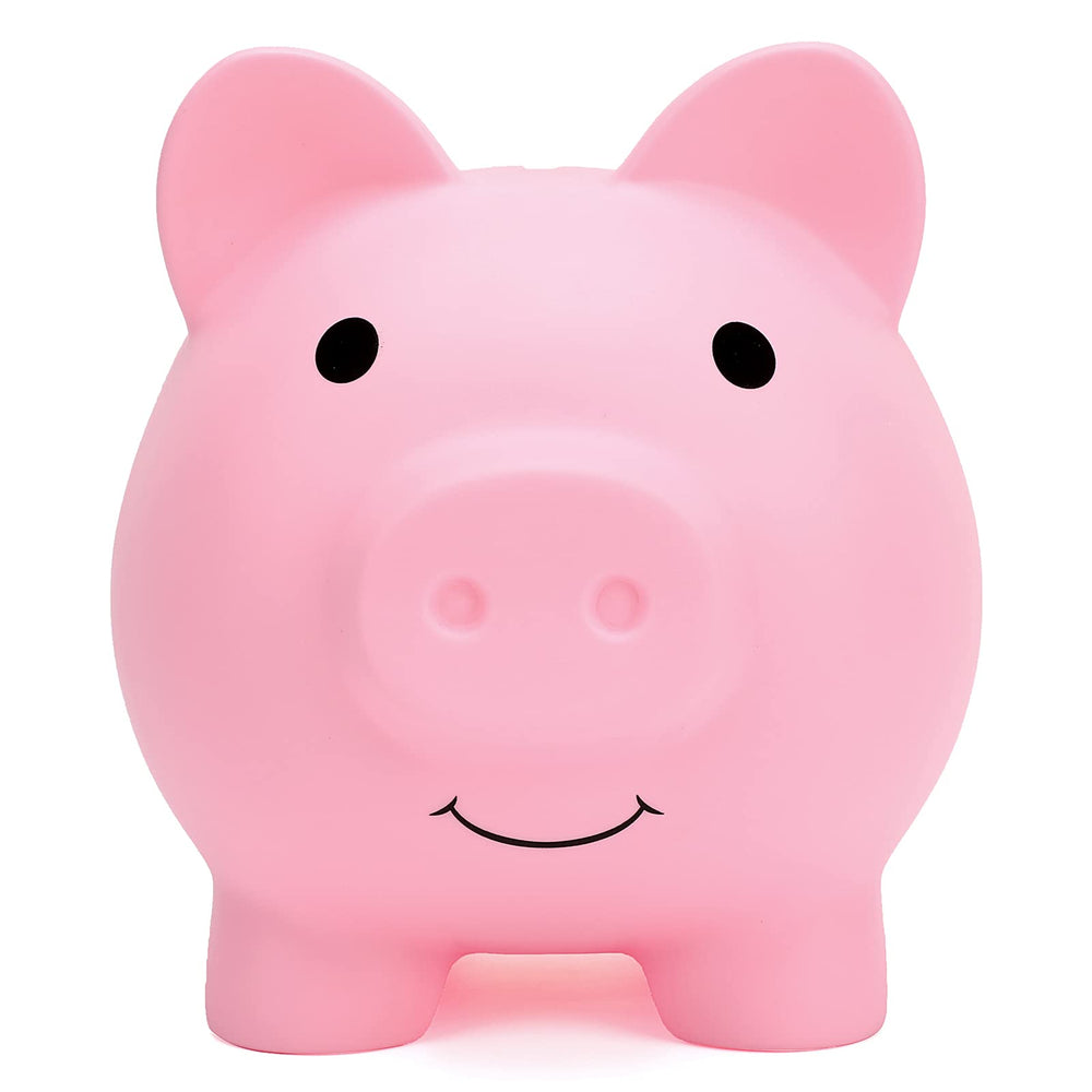 XDRELEC piggy bank pink side view showing compact desk size