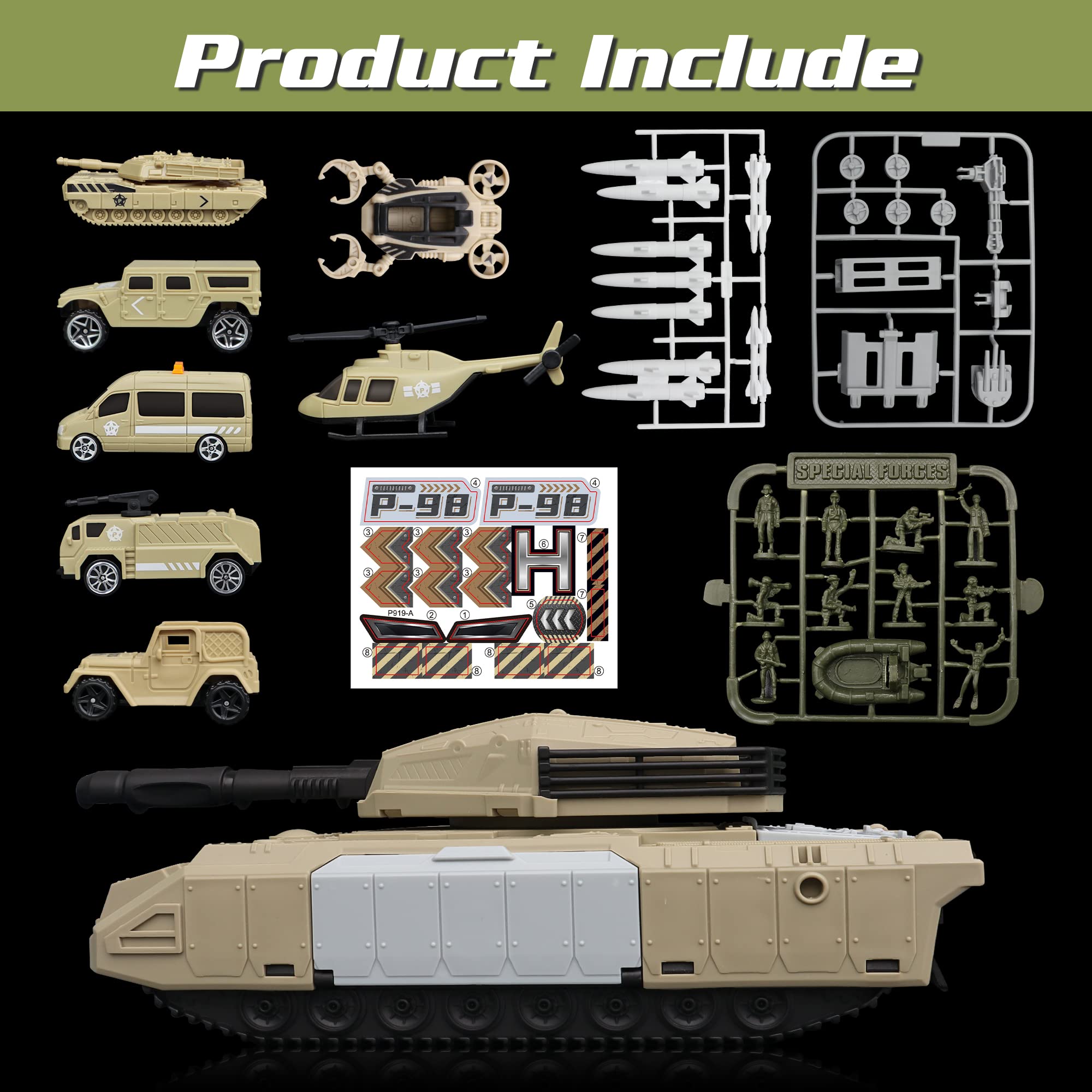 XDUOYJOY army vehicles including tanks, trucks, and helicopter for imaginative role-play