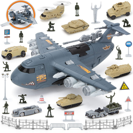 XDUOYJOY military airplane toy with a large building plane for imaginative play and motor skills