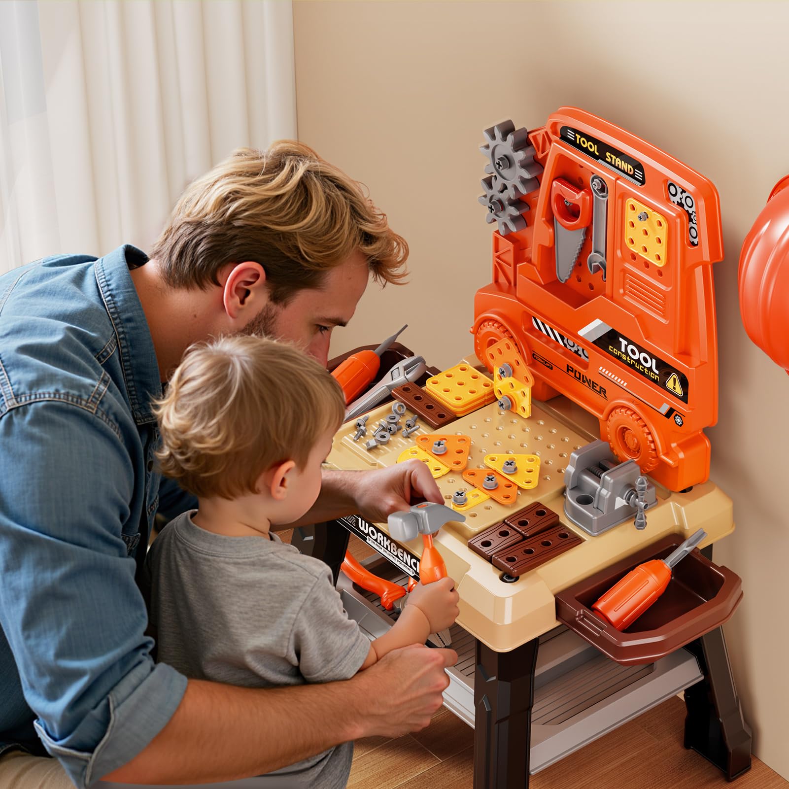 Xelabrion electric drill close-up promotes authentic pretend play experiences.