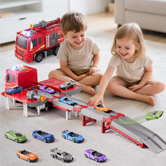 Xelabrion fire-truck track extended demonstrates foldable play features.