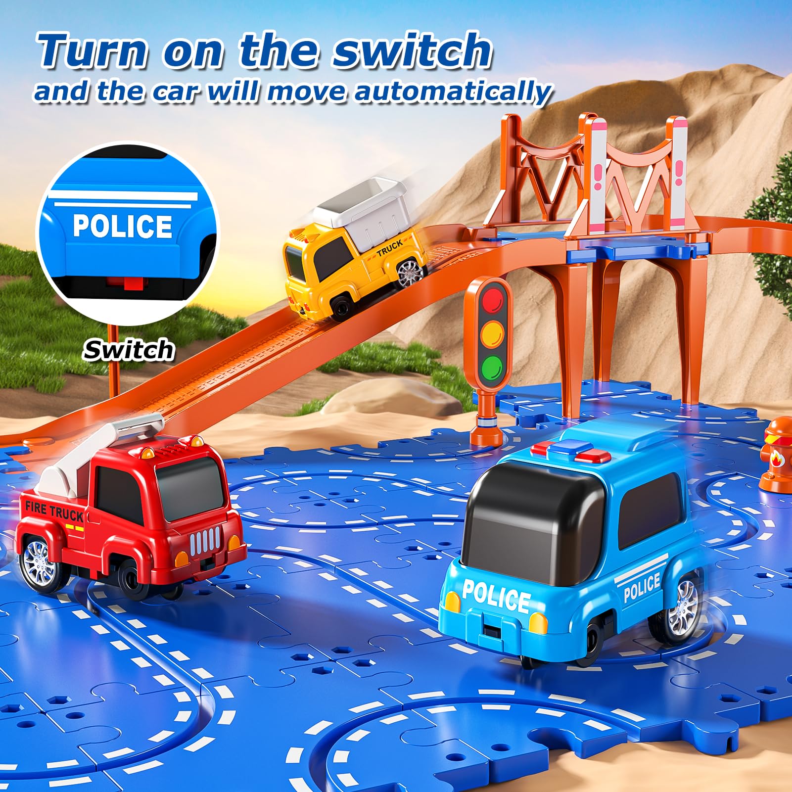 Xelabrion puzzle track car set 3-tier anti-derailment ensures smooth play