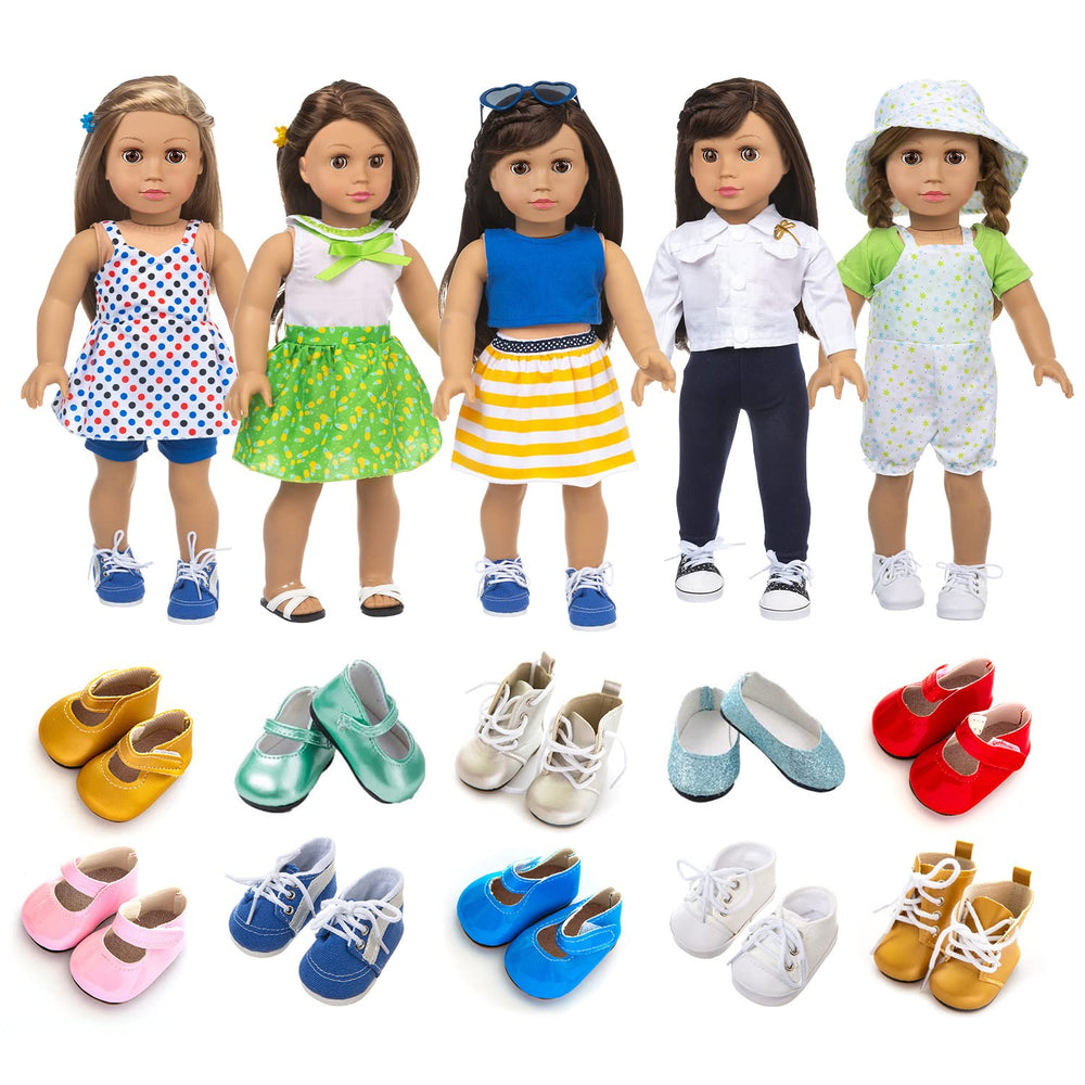 XFEYUE 18-inch doll clothes set with mixed outfits for imaginative play.
