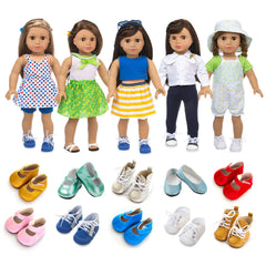 XFEYUE 18-inch doll clothes set with mixed outfits for imaginative play.