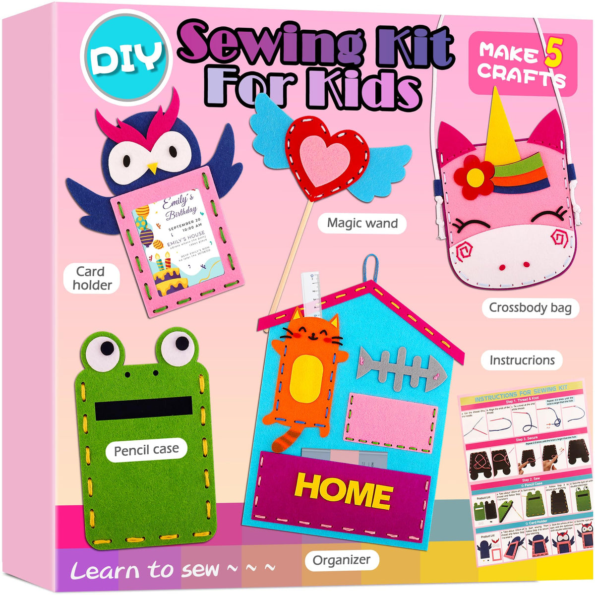 xffFun unicorn crossbody bag: kids learn to sew while creating a playful accessory.