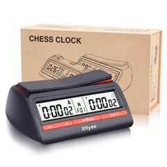 Xflyee Chess Clock front view, compact portable body ideal for travel games.