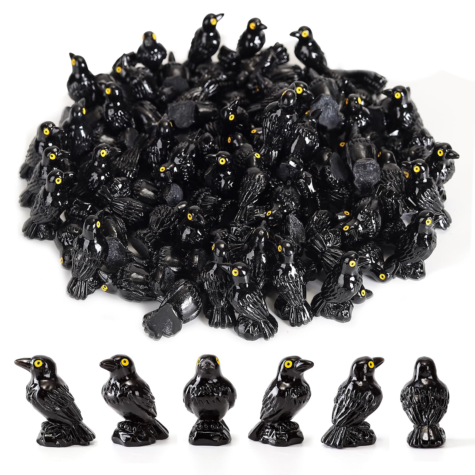 XGBDL mini resin crows – fifty piece pack for dramatic Halloween displays.