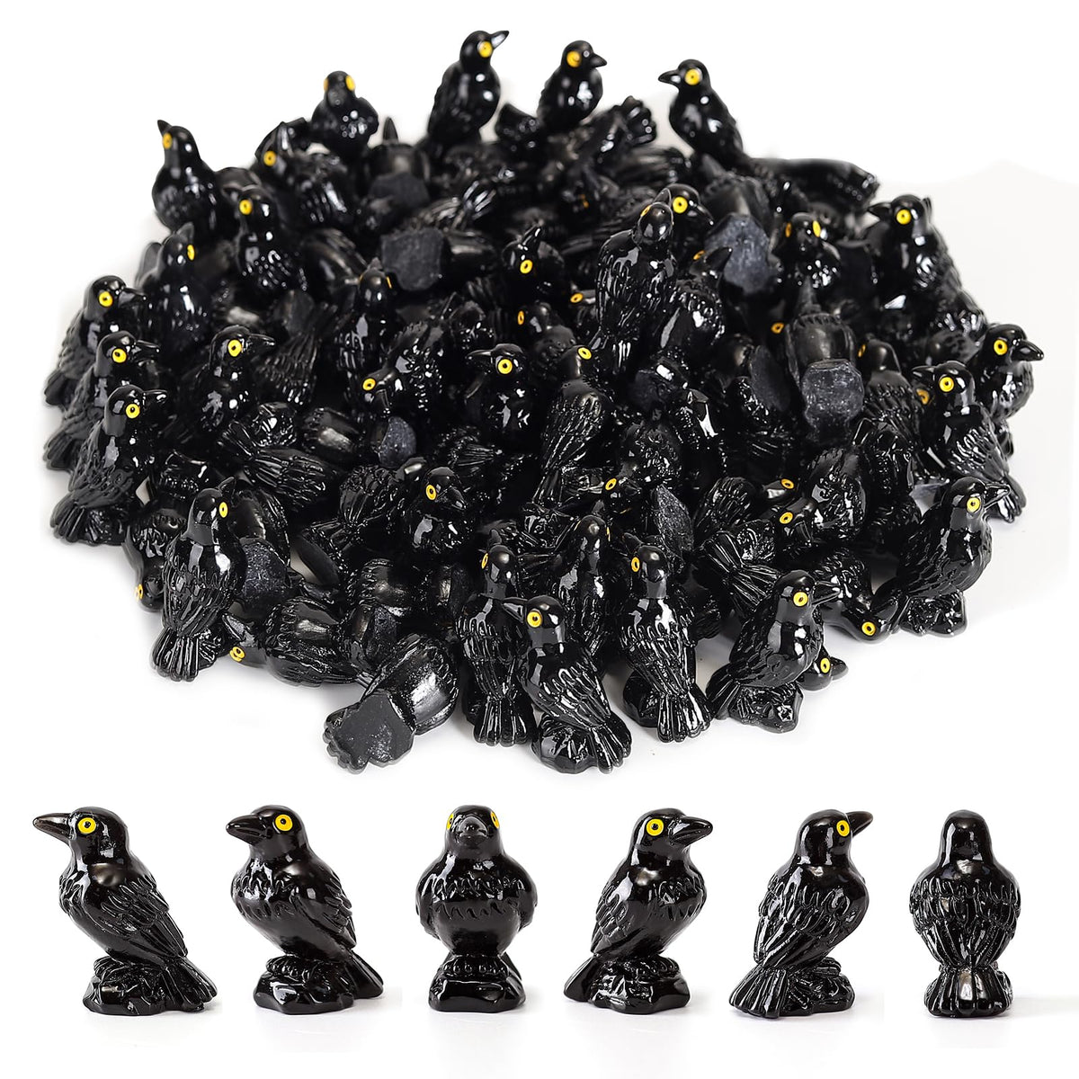 XGBDL mini resin crows – fifty piece pack for dramatic Halloween displays.
