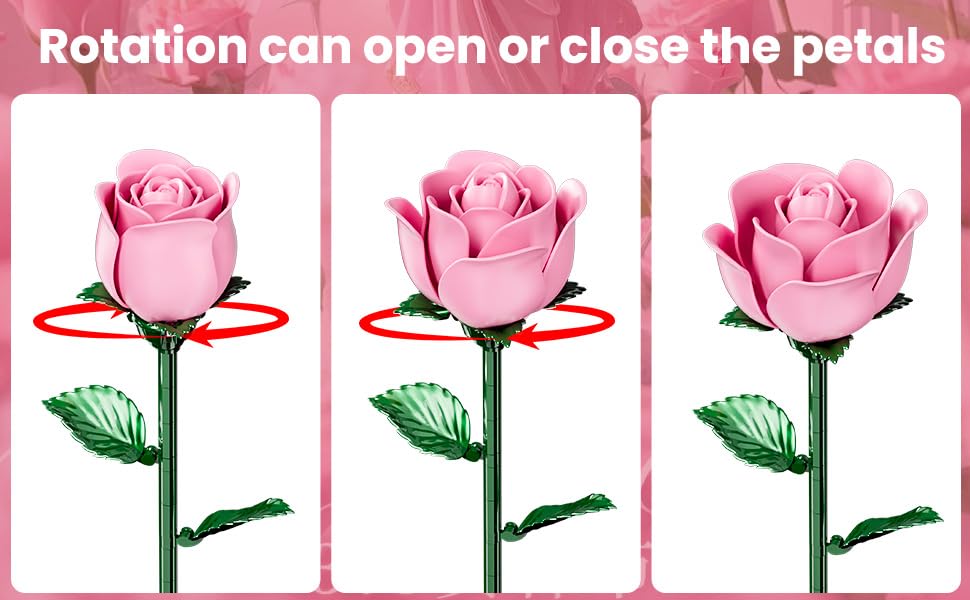 XGSHJ Pink Rose Bouquet Building Set stems adjustable to fit any vase