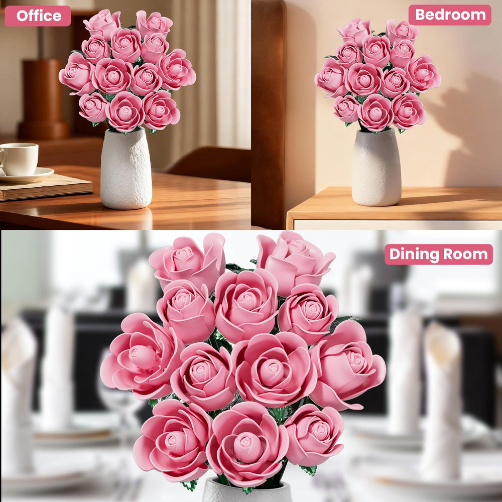 XGSHJ Pink Rose Bouquet Building Set core uses integrated die-cast design