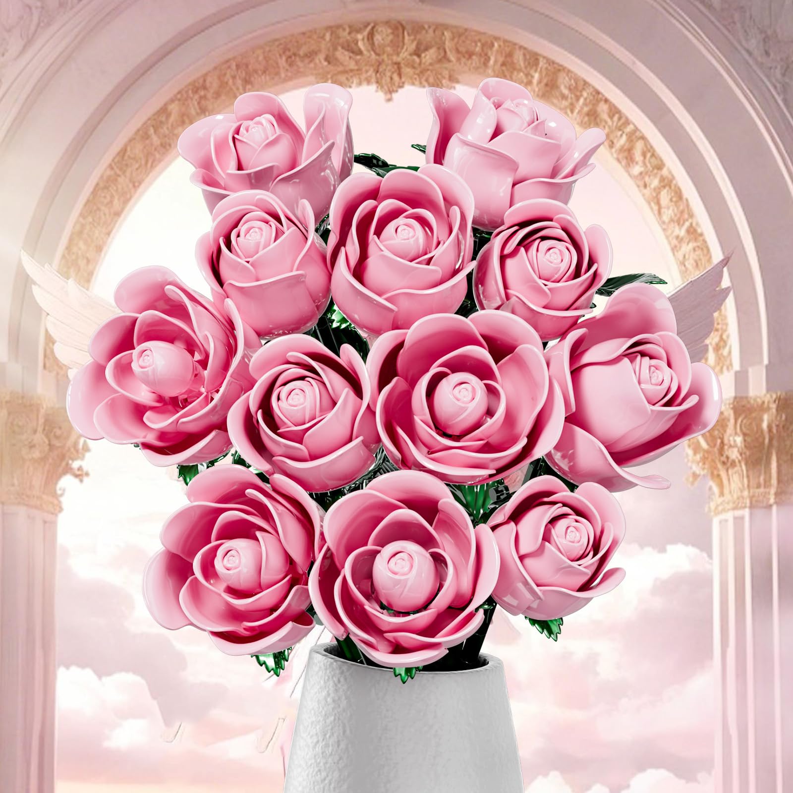 XGSHJ Pink Rose Bouquet Building Set offers zero maintenance and lasting beauty