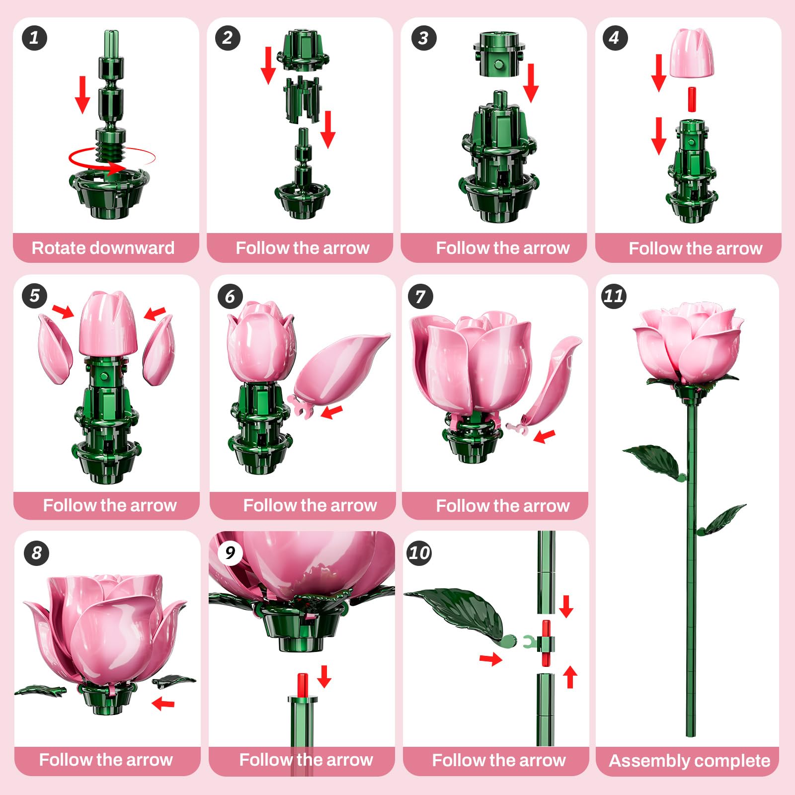 XGSHJ Pink Rose Bouquet Building Set arrives in premium gift-ready packaging