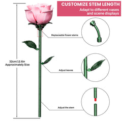 XGSHJ Pink Rose Bouquet Building Set stems fit various vases for versatile decor