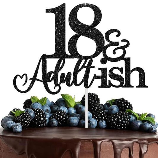 XGXHZYLC 18th birthday cake topper in black glitter adds striking height to the cake