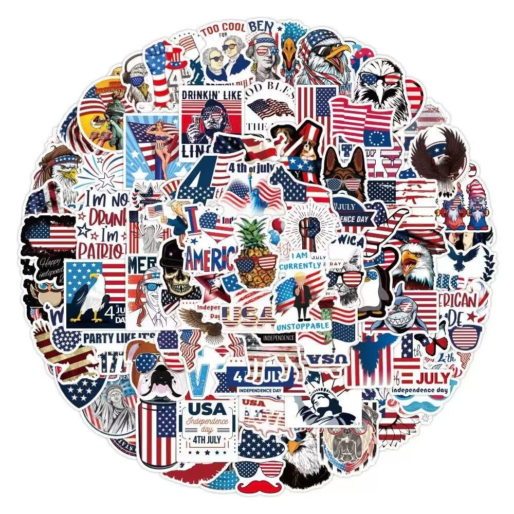 XGXHZYLC 4th of July stickers with American flags, durable for laptops, bikes, and cars