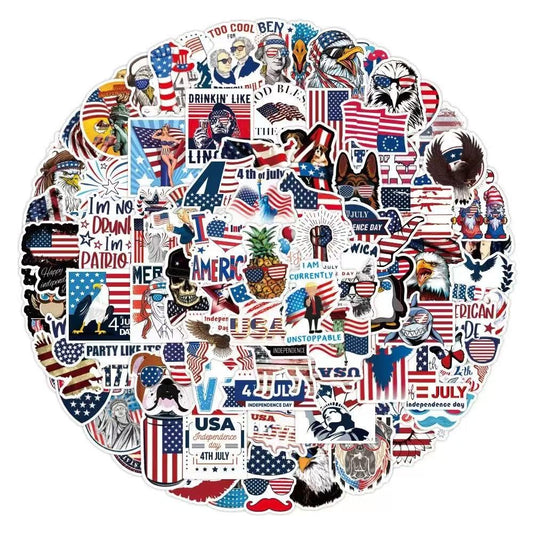 XGXHZYLC 4th of July stickers with American flags, durable for laptops, bikes, and cars