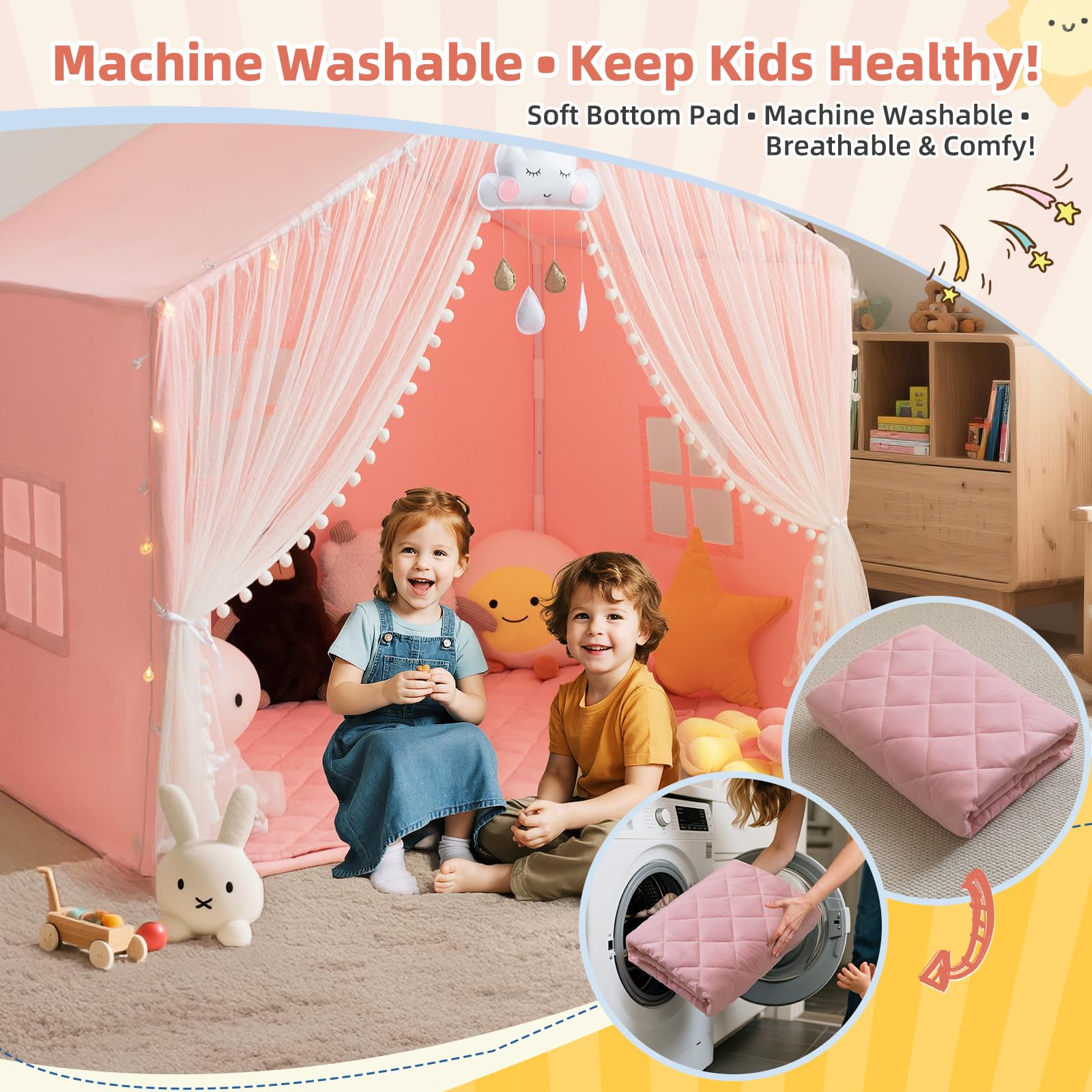 xiaowantong Large Kids Play Tent easy assembly with included storage bag.