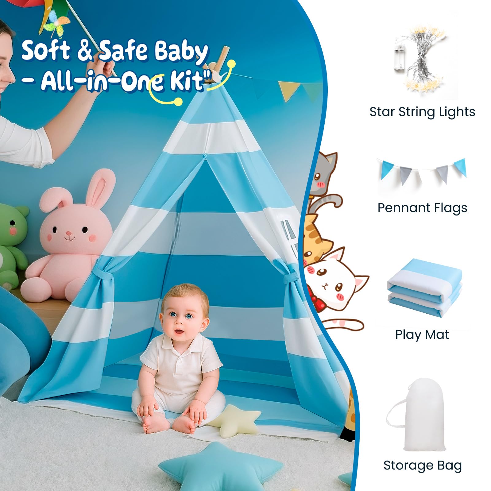 xiaowantong tepee with built-in lights for soft ambient glow during stories