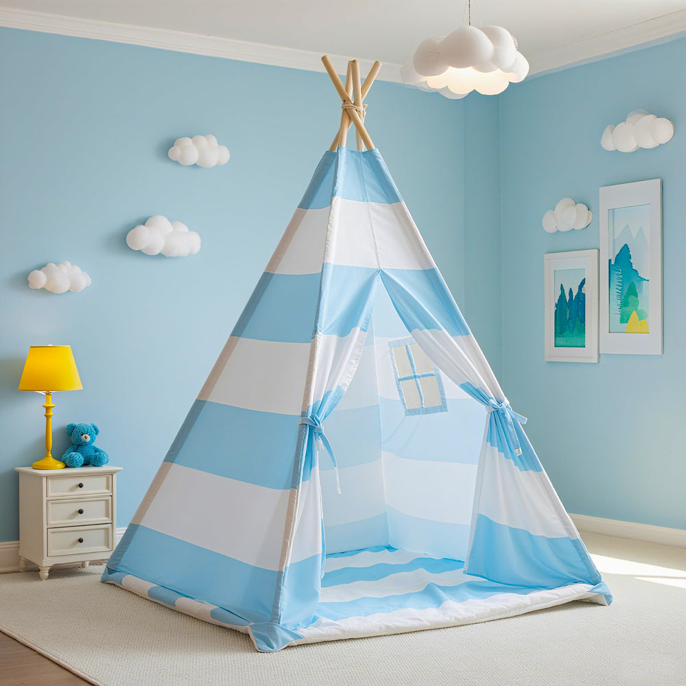 xiaowantong tepee striped blue exterior creates a durable indoor play space