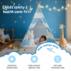 xiaowantong tepee striped blue interior view shows cozy setup