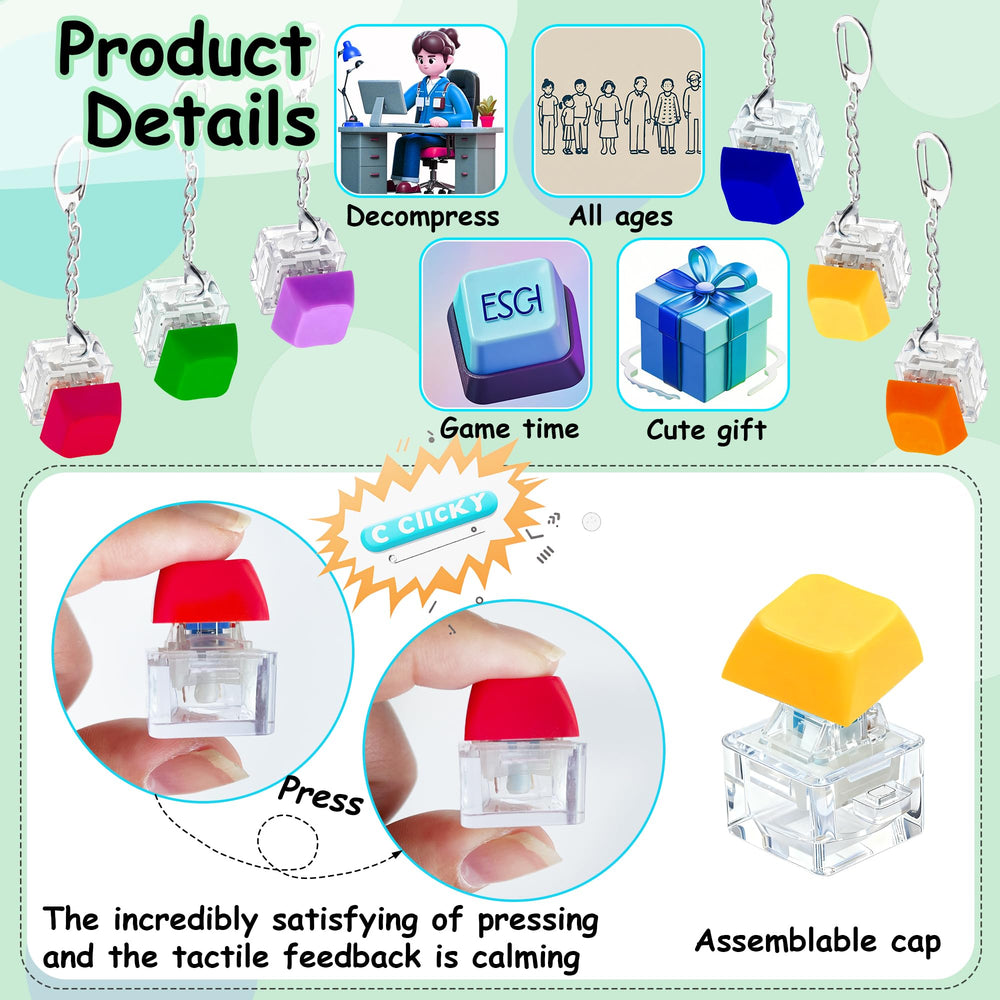 XiawaLangzhuo 6-pack keyboard fidget toy on keychain, portable stress relief on the go.