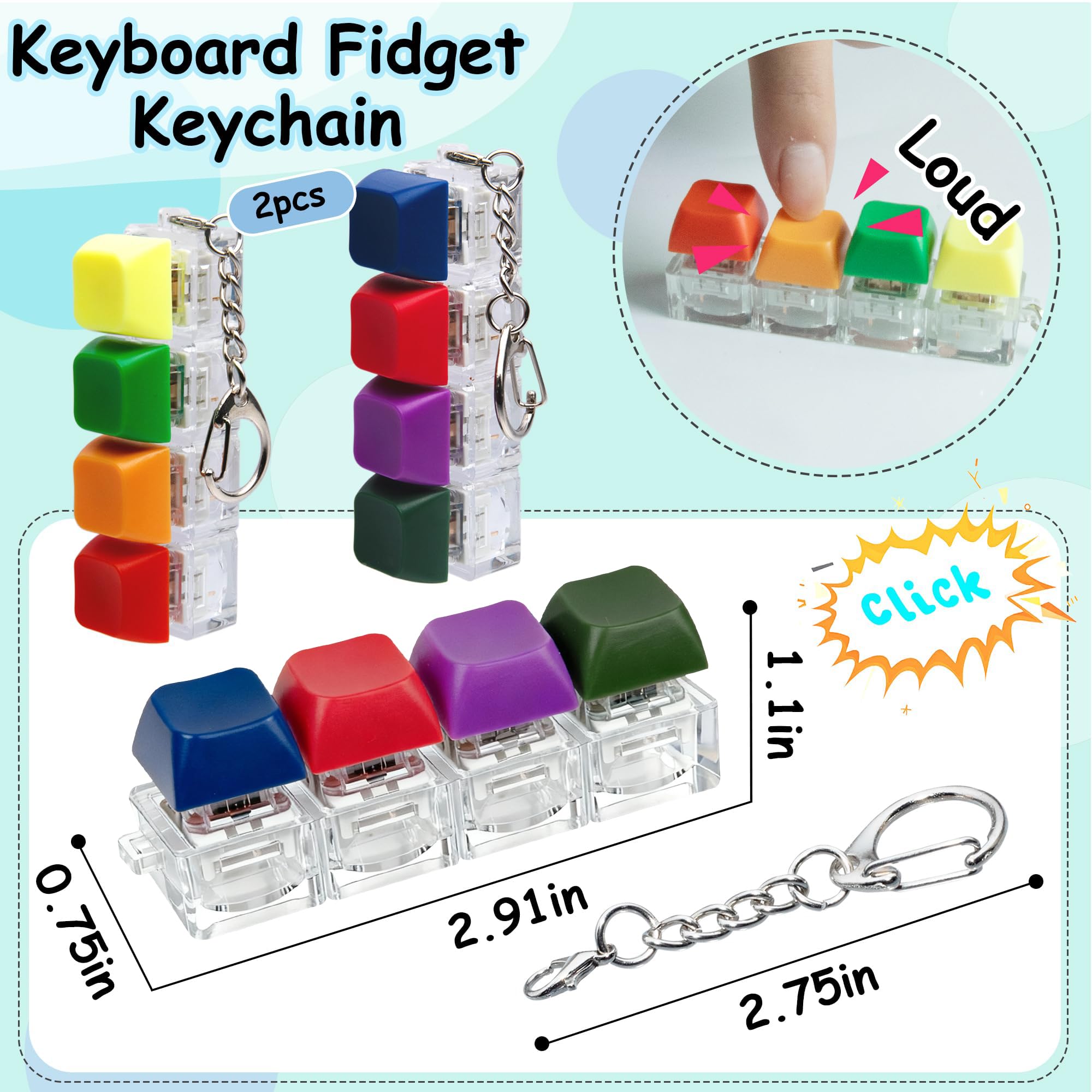 Close-up of XiawaLangzhuo keyboard fidget keychain with a crisp click.