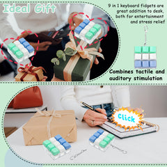 XiawaLangzhuo Keyboard Fidget Toy blue on desk demonstrates portable stress-relief at work.