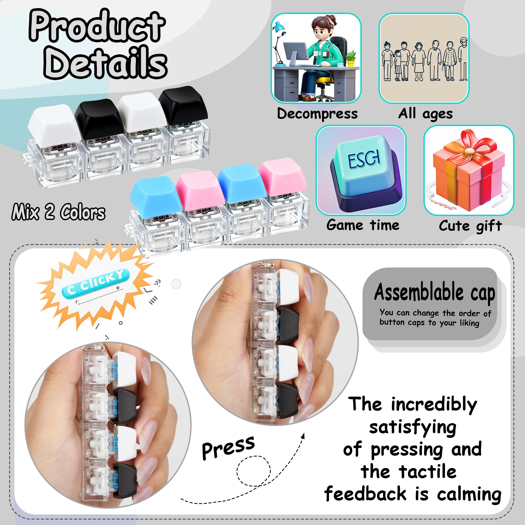 XiawaLangzhuo blue keyboard fidget toy delivers quiet, satisfying feedback during work