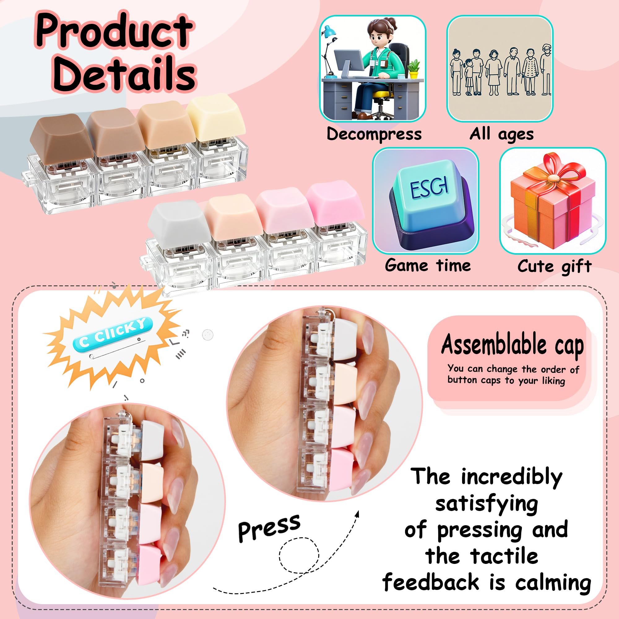 XiawaLangzhuo keyboard fidget with removable cap is portable and easy to carry