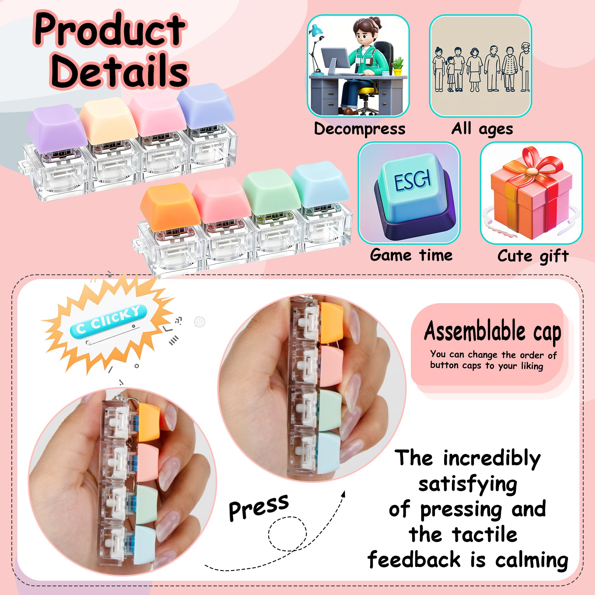 XiawaLangzhuo pink keyboard fidget toy compact and lightweight for bags.