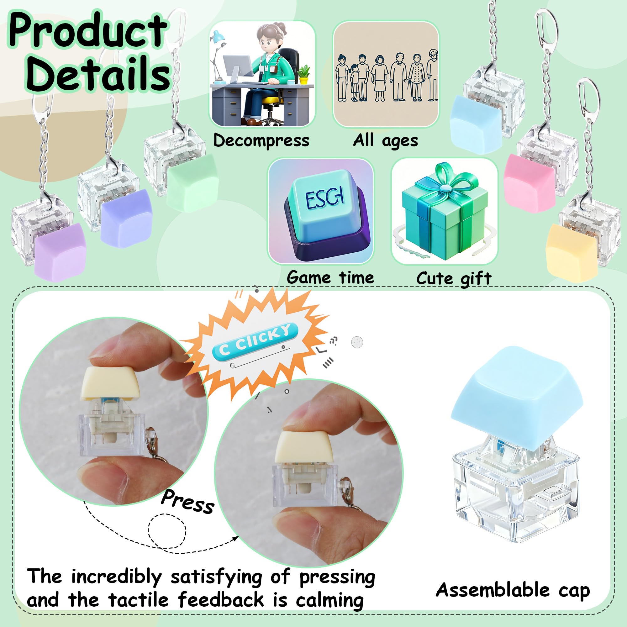 XiawaLangzhuo keyboard fidget toy with removable cap for DIY