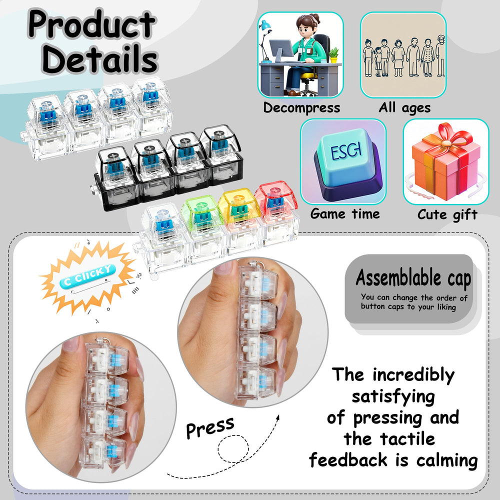 XiawaLangzhuo 3-pack keyboard fidget toy display with removable cap and chain