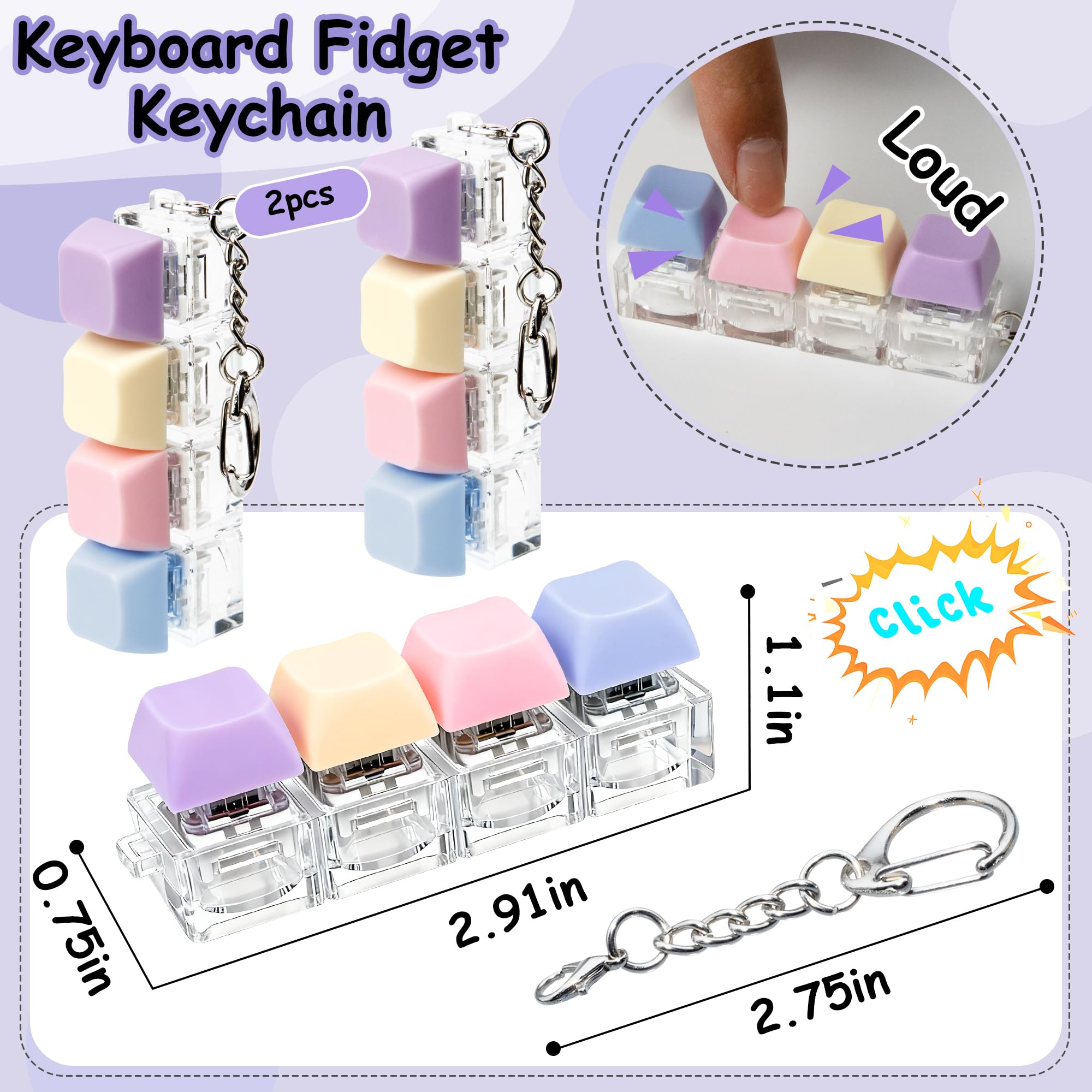 XiawaLangzhuo blue keyboard fidget with keychain for on the go use