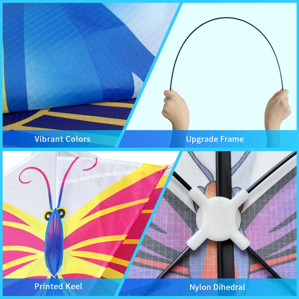 Xida Butterfly Kite uses durable 210T polyester and fiberglass rods for longevity