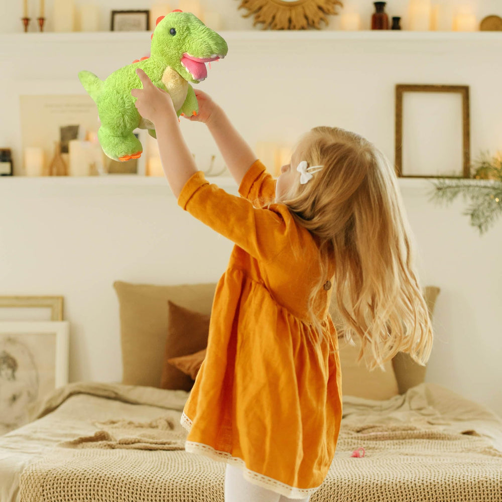 XieKules dinosaur plush close up highlights soft fur texture for play