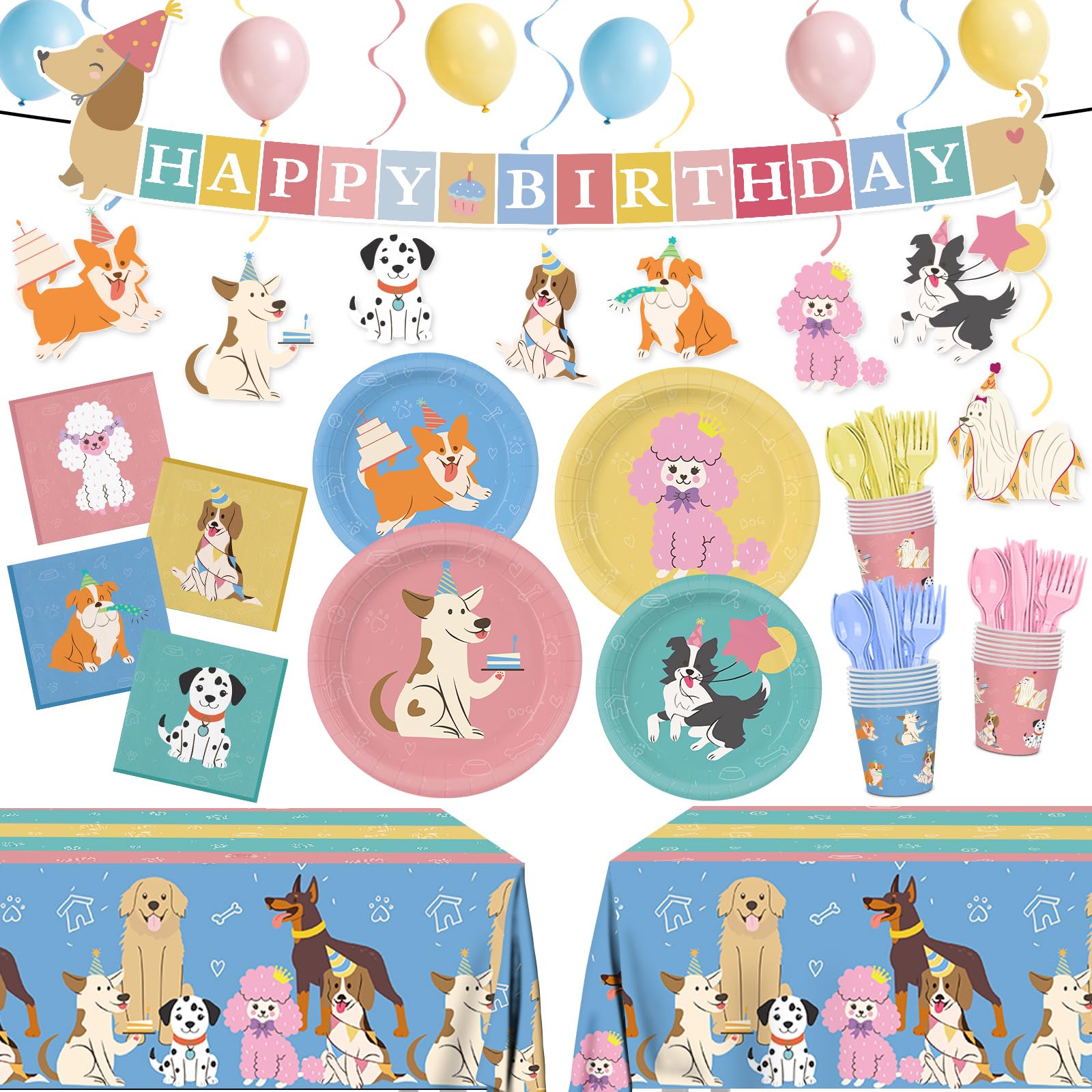 XIENBLOC retro puppy plates 9in—durable and waterproof for party dining
