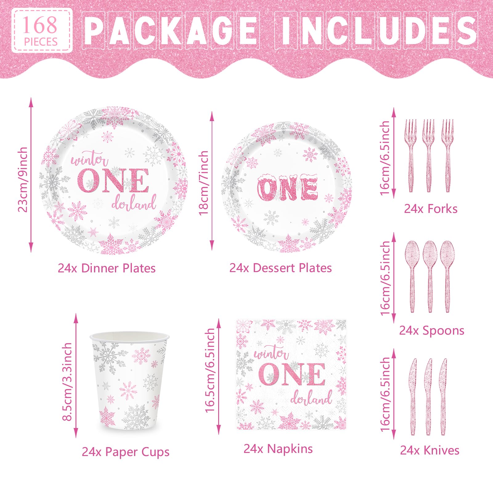 XIENBLOC winter onederland 7-inch dessert plates in pink and silver for desserts