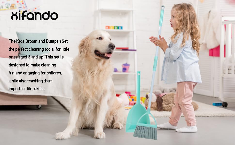 Xifando Kid's Housekeeping Broom in bright colors for easy pretend sweeping.