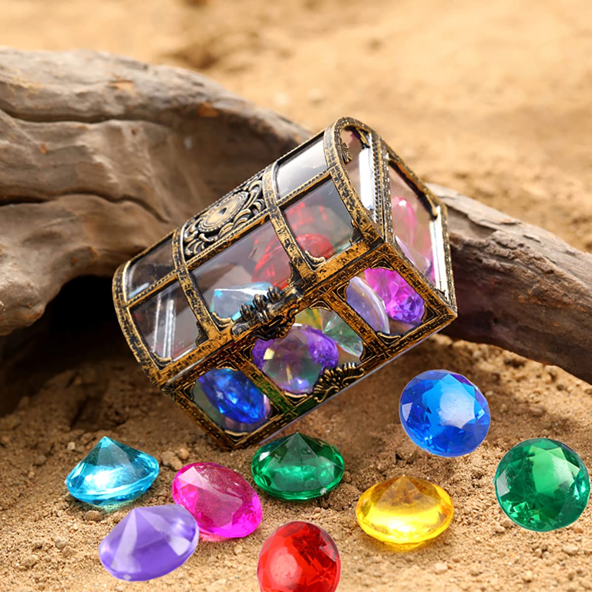 XIJUAN pirate treasure chest with colorful gems for kids’ pool adventures.