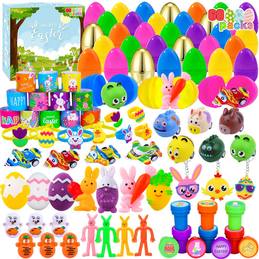 XIMISHOP 60-pack Easter eggs filled with toys for party favors and classroom prizes.