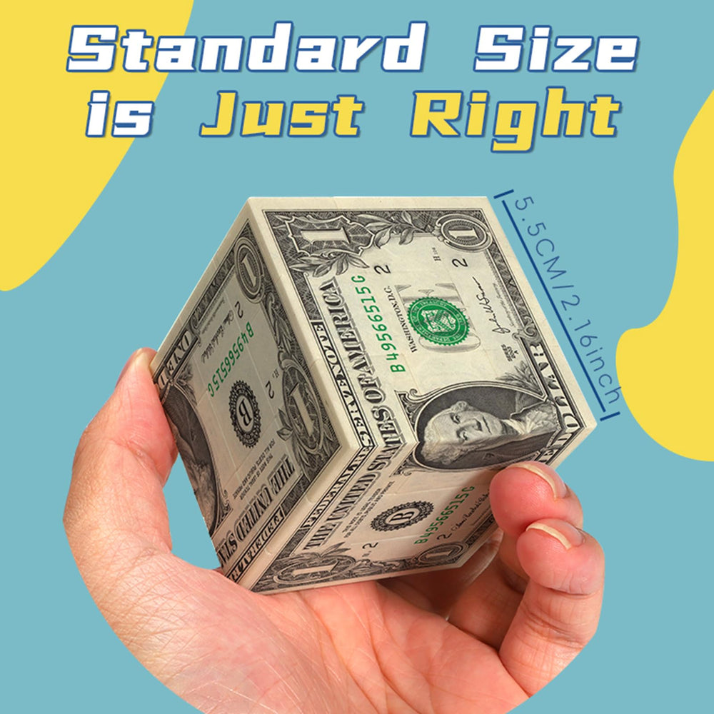 XINGLETOYS Dollar Cube 3x3 UV print displays eye-catching dollar-themed faces.